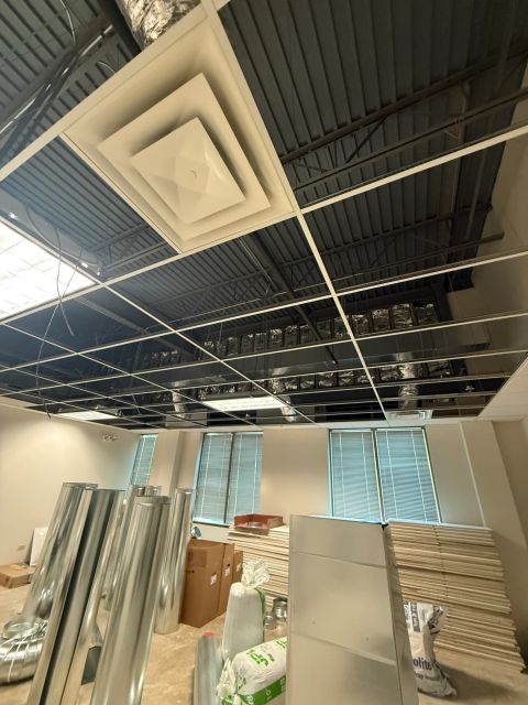 Ceiling diffuser and exposed HVAC distribution