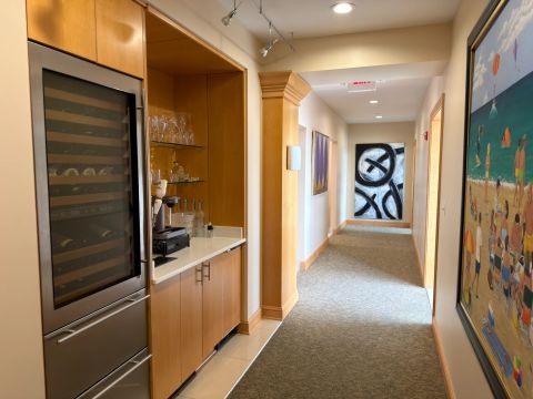 Built-in beverage station with glass front refrigerator